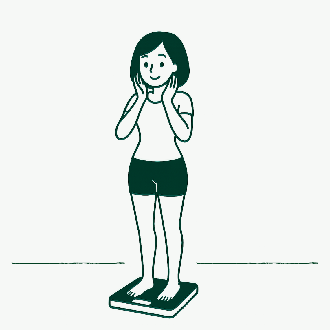 체중계에 올라가있는 여자의 일러스트 그림